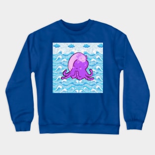 funny octopus swims in water Crewneck Sweatshirt